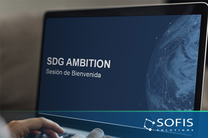 Pantalla de computadora con una presentación de SDG Ambition