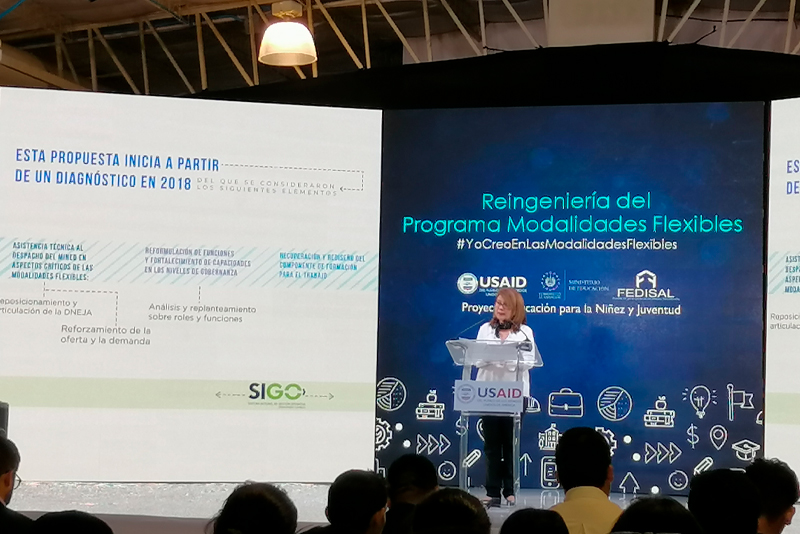 Mujer brindando una ponencia