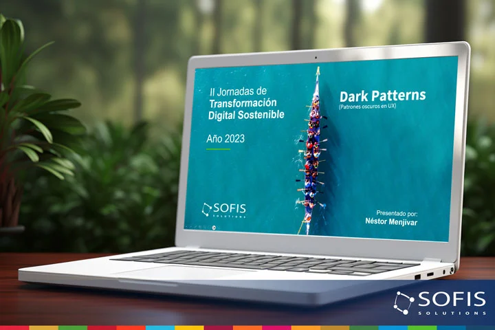 Laptop que muestra la presentación de Dark Patterns